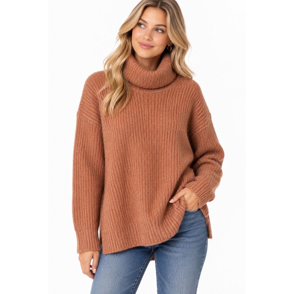 J.Crew Relaxed Turtleneck Sweater in Brushed Yarn Size Medium Wool Alpaca Brown